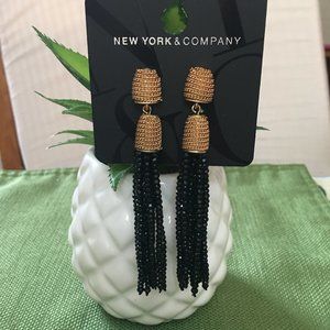 NY & Co. Goldtone Top w/ Black Beaded Tassels